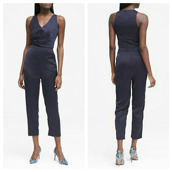 Banana Republic 3//4 Sleeve Navy Wrap Jumpsuit Size 12
